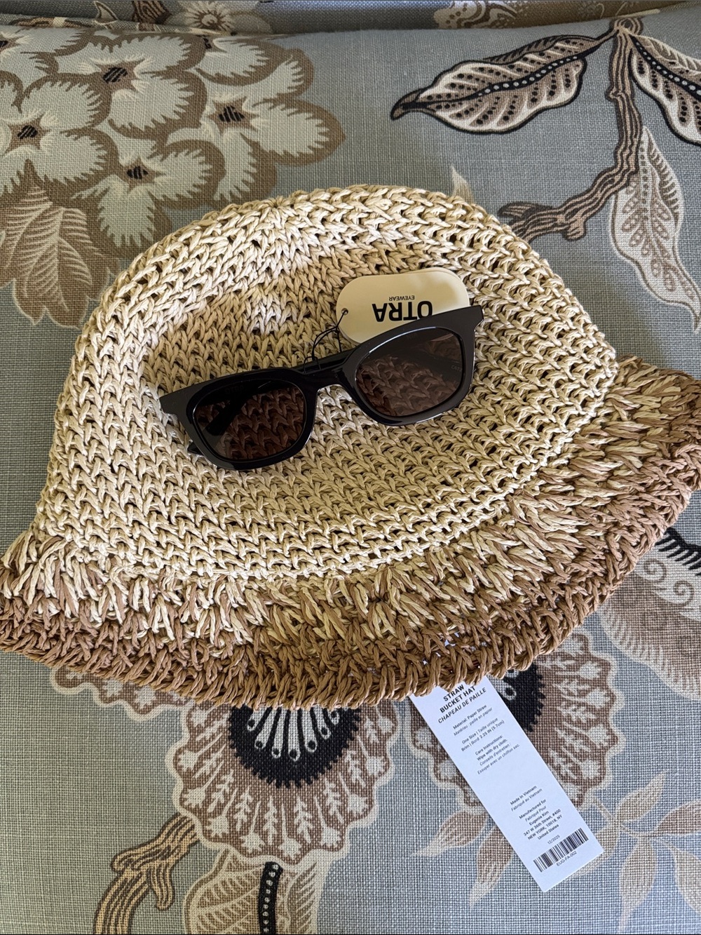 New Eugenia Two-Tone Straw Bucket Hat and Otra Sunglasses, bundle